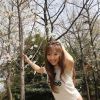 樱花下拍照的美丽姑娘