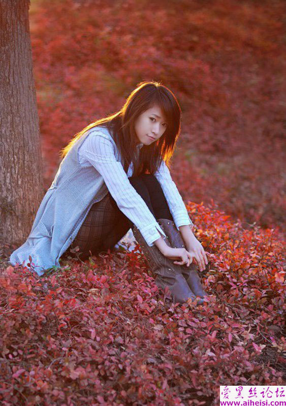 阳光透过的树林中有一位美丽的姑娘